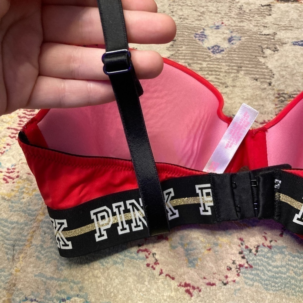 Victoria’s Secret Red And Black Lined Wear Everywhere T-Shirt Bra Size 34D - Picture 8 of 14